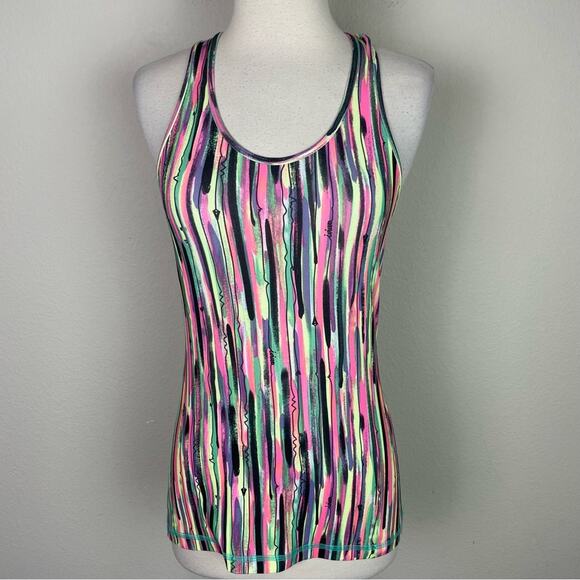 Ivivva Yellow Black Pink Abstract Strip Knit Tank Girls 14 - Picture 2 of 8